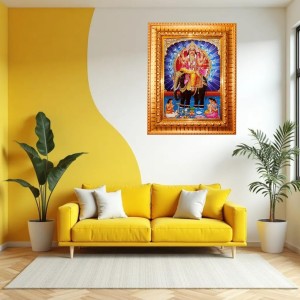 Lord Vishwakarma Golden Designer Photo Frame | 10x14 Inch Religious Wall Hanging Frame For Home & Office Decoration | Hindu Deity Lord Vishwakarma Spiritual Gift Item