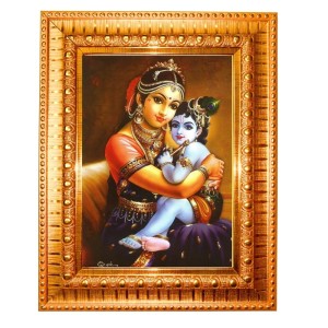 Yashoda Lord Krishna Golden Designer Photo Frame | 14x18 Inch Religious Wall Hanging Frame For Home & Office Decoration | Hindu Deity Spiritual Gift Item Yashoda Lord Krishna Golden Designer Photo Frame | 14x18 Inch Religious Wall Hanging Frame For Home & Office Decoration | Hindu Deity Spiritual Gift Item