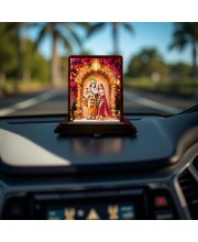 Car Desk/Table Top Radha Krishna Wooden Photo Stand 3x4 Inches, Compact & Stylish Spiritual Display For Car, Home & Office (Pack Of 1) (F14365)