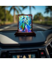 Car Desk/Table Top Radha Krishna Wooden Photo Stand 3x4 Inches, Compact & Stylish Spiritual Display For Car, Home & Office (Pack Of 1) (F14229)