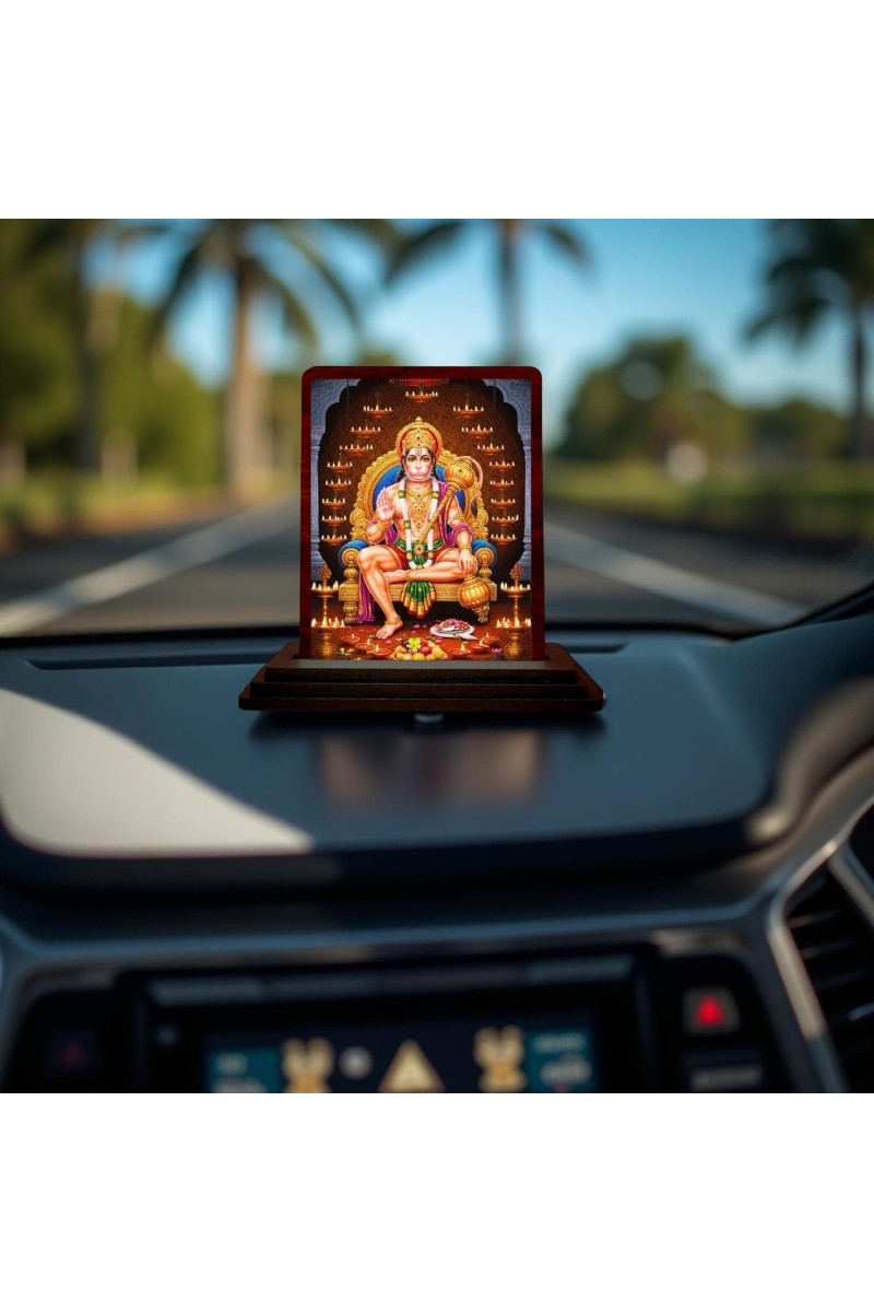 Car Desk/Table Top Lord Hanuman Wooden Photo Stand 3x4 Inches, Compact & Stylish Spiritual Display For Car, Home & Office (Pack Of 1) (F14596)
