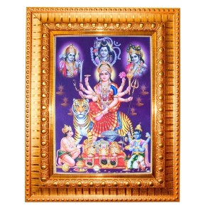 Goddess Durga Golden Designer Photo Frame | 12x16 Inch Religious Wall Hanging Frame For Home & Office Decoration | Hindu Deity Spiritual Gift Item