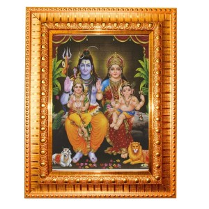 Shiv Pariwar Golden Designer Photo Frame | 10x14 Inch Religious Wall Hanging Frame For Home & Office Decoration | Hindu Deity Shiv Pariwar Spiritual Gift Item Shiv Pariwar Golden Designer Photo Frame | 10x14 Inch Religious Wall Hanging Frame For Home & Office Decoration | Hindu Deity Shiv Pariwar Spiritual Gift Item