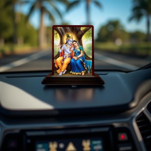 Car Desk/Table Top Lord Radha Krishna Wooden Photo Stand 3x4 Inches, Compact & Stylish Spiritual Display For Car, Home & Office (Pack Of 1) (F15172) Car Desk/Table Top Lord Radha Krishna Wooden Photo Stand 3x4 Inches, Compact & Stylish Spiritual Display For Car, Home & Office (Pack Of 1) (F15172)