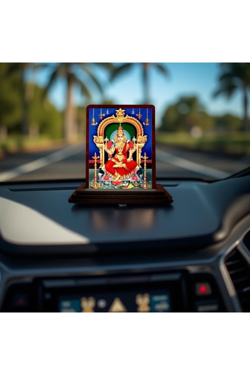 Car Desk/Table Top Goddess Kamakshi Amman Wooden Photo Stand 3x4 Inches, Compact & Stylish Spiritual Display For Car, Home & Office (Pack Of 1) (F14644)