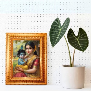 Yashoda And Lord Krishna Golden Designer Photo Frame | 10x14 Inch Religious Wall Hanging Frame For Home & Office Decoration | Hindu Deity Spiritual Gift Item