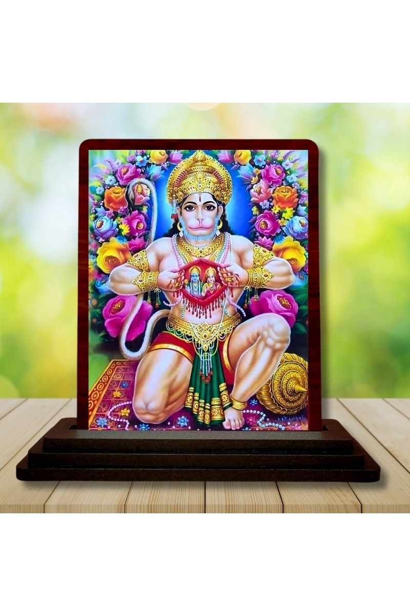 Car Desk/Table Top Lord Hanuman Wooden Photo Stand 3x4 Inches, Compact & Stylish Spiritual Display For Car, Home & Office (Pack Of 1) (F14135)