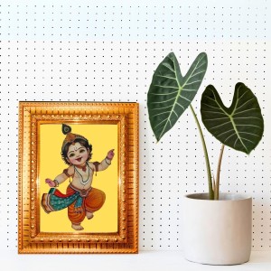 Lord Vishnu Golden Designer Photo Frame | 10x14 Inch Religious Wall Hanging Frame For Home, Office Decoration and Spiritual Gift Item (M6)