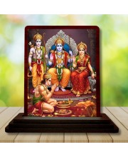 Car Desk/Table Top Lord Ram Siya Wooden Photo Stand 3x4 Inches, Compact & Stylish Spiritual Display For Car, Home & Office (Pack Of 1) (F15144)