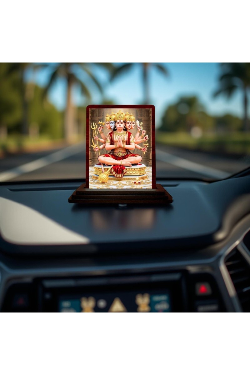 Car Desk/Table Top Lord Hanuman Wooden Photo Stand 3x4 Inches, Compact & Stylish Spiritual Display For Car, Home & Office (Pack Of 1) (F14586)
