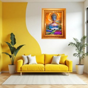 Divine Buddha Golden Designer Photo Frame | 14x18 Inch Religious Wall Hanging Frame For Home & Office Decoration | Hindu Deity Spiritual Gift Item