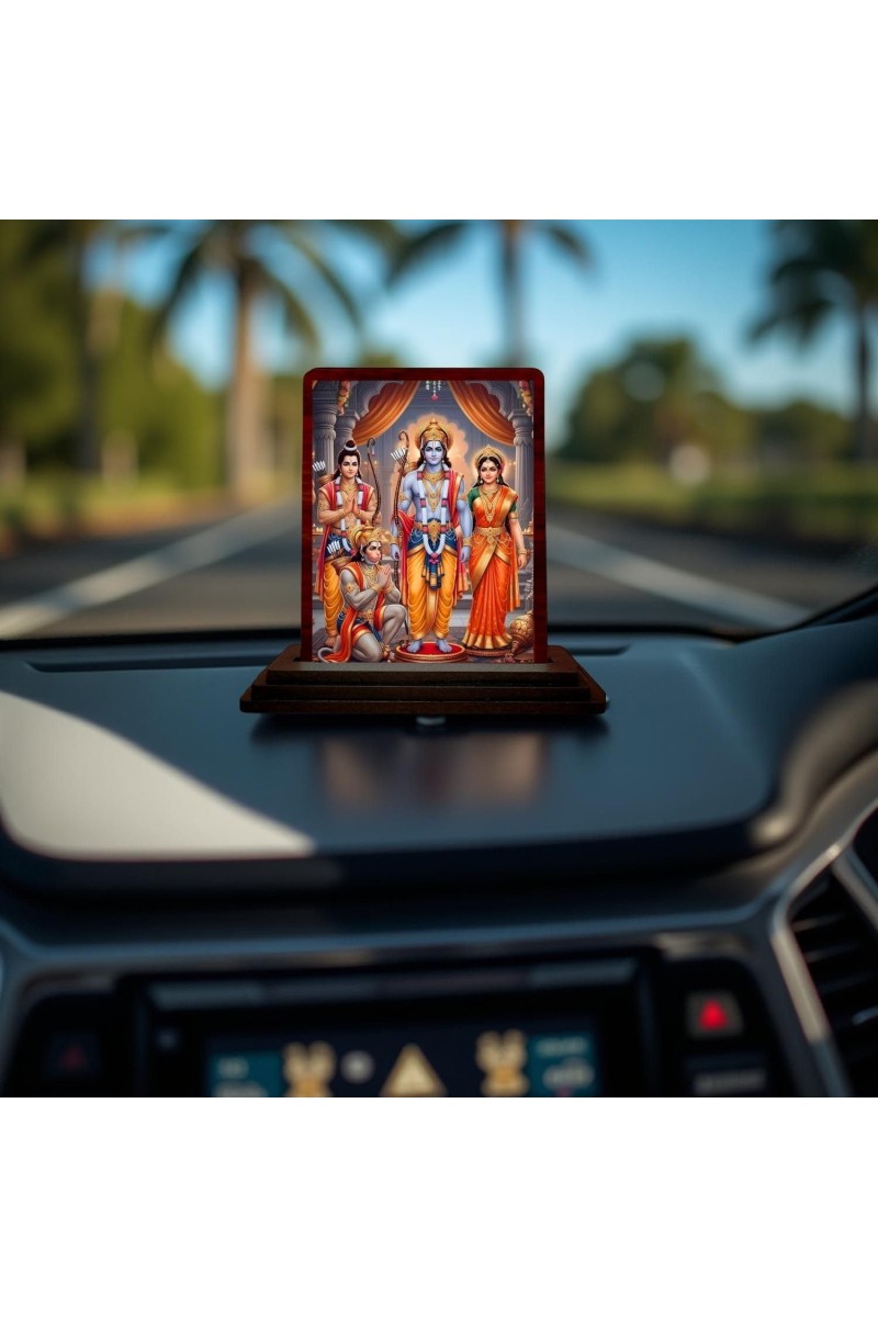 Car Desk/Table Top Rama Darbar Wooden Photo Stand 3x4 Inches, Compact & Stylish Spiritual Display For Car, Home & Office (Pack Of 1) (F14286)