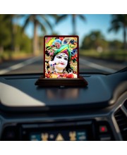 Car Desk/Table Top Loird Krishna Wooden Photo Stand 3x4 Inches, Compact & Stylish Spiritual Display For Car, Home & Office (Pack Of 1) (F14632)