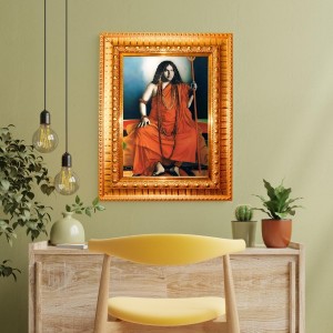 Srimat Swami Pranavanandaji Maharaj Golden Designer Photo Frame | 10x14 Inch Religious Wall Hanging Frame For Home & Office Decoration | Hindu Deity Spiritual Gift Item
