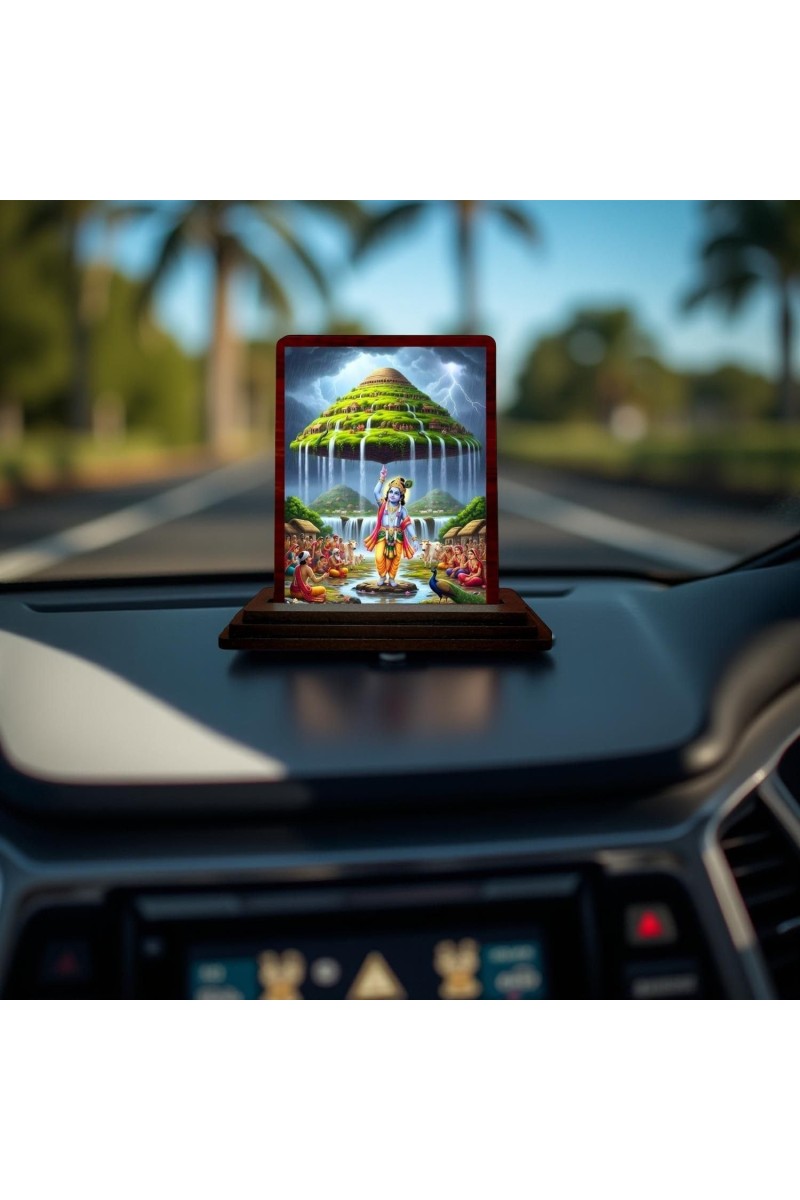 Car Desk/Table Top Lord Krishna Wooden Photo Stand 3x4 Inches, Compact & Stylish Spiritual Display For Car, Home & Office (Pack Of 1) (F14401)