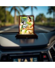 Car Desk/Table Top Yashodha Krishna Wooden Photo Stand 3x4 Inches, Compact & Stylish Spiritual Display For Car, Home & Office (Pack Of 1) (F14590)