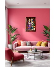 Radha Krishna Photo Frame For Wall & Table | 7x9 Inch Golden Cherry Finish | Decorative Radha Krishna Photo Frame For Home, Office & Pooja Room (F11649)