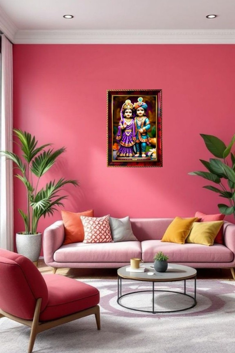 Radha Krishna Photo Frame For Wall & Table | 7x9 Inch Golden Cherry Finish | Decorative Radha Krishna Photo Frame For Home, Office & Pooja Room (F11649)