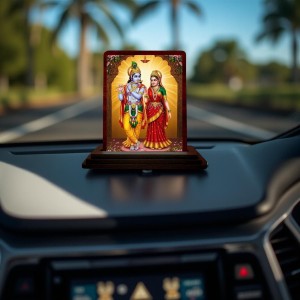 Car Desk/Table Top Radha Krishna Wooden Photo Stand 3x4 Inches, Compact & Stylish Spiritual Display For Car, Home & Office (Pack Of 1) (F14192)