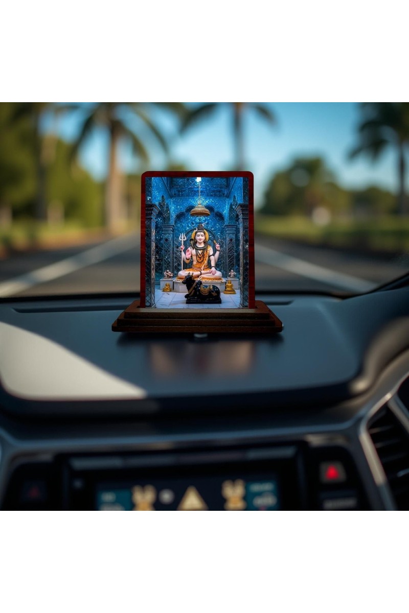 Car Desk/Table Top Lord Shiva Wooden Photo Stand 3x4 Inches, Compact & Stylish Spiritual Display For Car, Home & Office (Pack Of 1) (F14313)