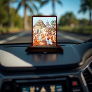Car Desk/Table Top Lord Chaitanya Mahaprabhu Wooden Photo Stand 3x4 Inches, Compact & Stylish Spiritual Display For Car, Home & Office (Pack Of 1) (F14585)