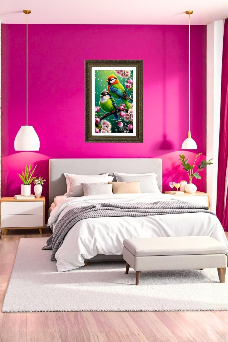 Two Love Birds Big Photo Frame - 20x28 Inches For Home,Temple & Office Decoration (F10750)