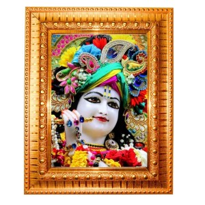 Flute Sri Krishna Golden Designer Photo Frame | 10x14 Inch Religious Wall Hanging Frame For Home & Office Decoration | Hindu Deity Spiritual Gift Item Flute Sri Krishna Golden Designer Photo Frame | 10x14 Inch Religious Wall Hanging Frame For Home & Office Decoration | Hindu Deity Spiritual Gift Item