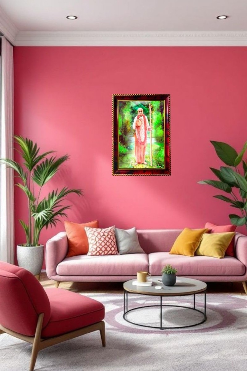 Swami Srila Prabhupada Ji Photo Frame For Wall & Table | 7x9 Inch Golden Cherry Finish | Decorative Swami Srila Prabhupada Ji Photo Frame For Home, Office & Pooja Room (F11525)