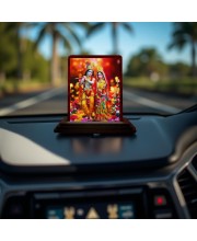 Car Desk/Table Top Radha Krishna Wooden Photo Stand 3x4 Inches, Compact & Stylish Spiritual Display For Car, Home & Office (Pack Of 1) (F14226)