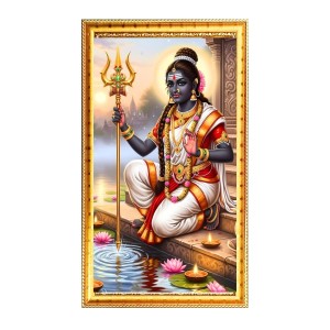 Devi Bhagwati Digital Golden Color Photo Frame | Hindu Religious Wall Decor | 10x17 Inches - Inspirational Wall Art For Office, Home Decor - Ideal Spiritual Gift (F10208)