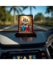 Car Desk/Table Top Radha Krishna Wooden Photo Stand 3x4 Inches, Compact & Stylish Spiritual Display For Car, Home & Office (Pack Of 1) (F14363)