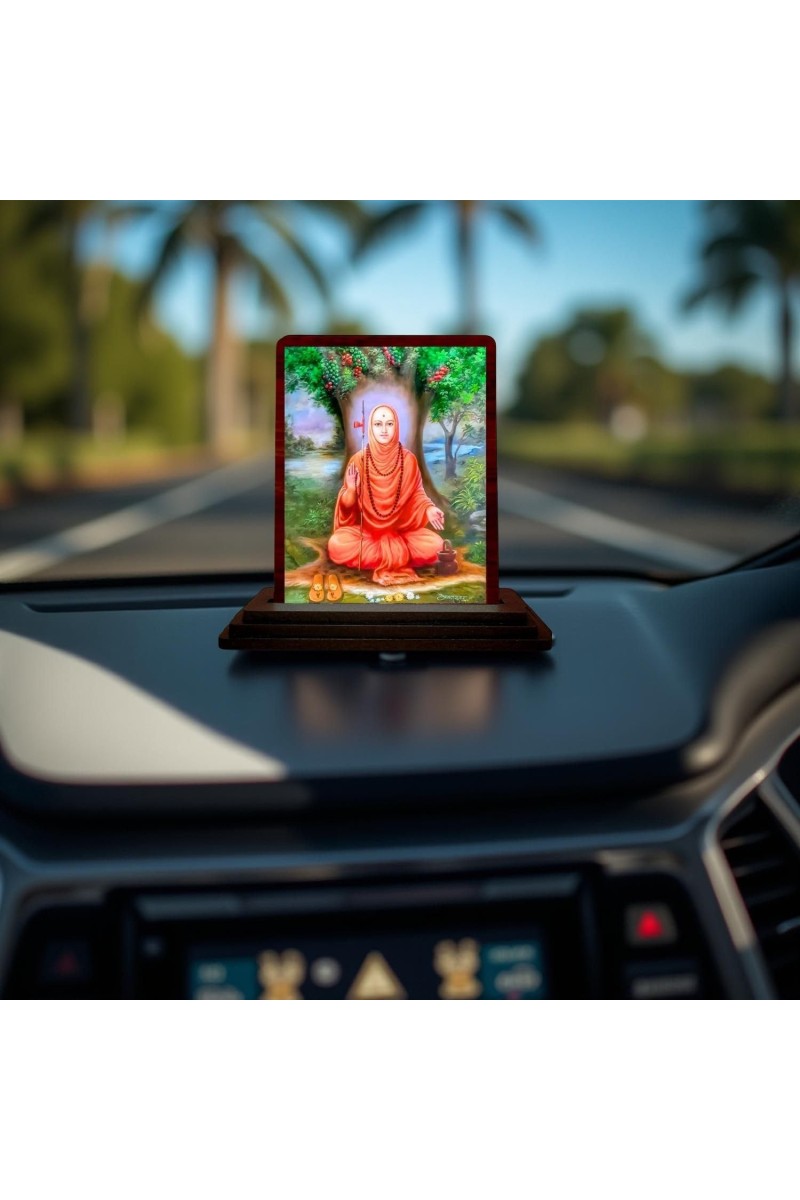 Car Desk/Table Top Shree Swami Samarth Maharaj Wooden Photo Stand 3x4 Inches, Compact & Stylish Spiritual Display For Car, Home & Office (Pack Of 1) (F14649)