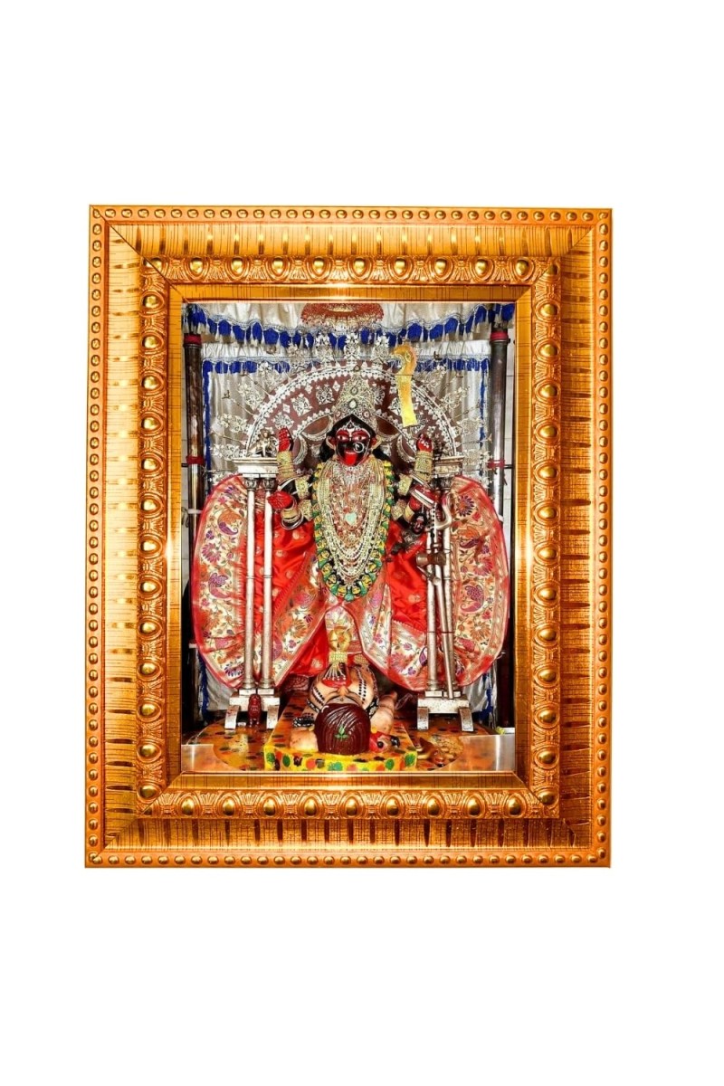 Goddess Bhavatarini Golden Designer Photo Frame | 14x18 Inch Religious Wall Hanging Frame For Home & Office Decoration | Hindu Deity Spiritual Gift Item