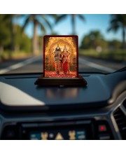 Car Desk/Table Top Lord Venkateswara With Goddess Lakshmi. Wooden Photo Stand 3x4 Inches, Compact & Stylish Spiritual Display For Car, Home & Office (Pack Of 1) (F14359)