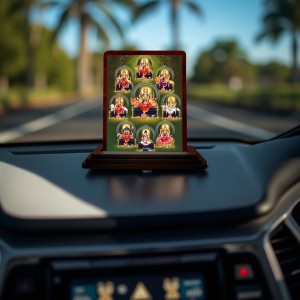 Car Desk/Table Top Ashta Lakshmi Wooden Photo Stand 3x4 Inches, Compact & Stylish Spiritual Display For Car, Home & Office (Pack Of 1) (F14153)