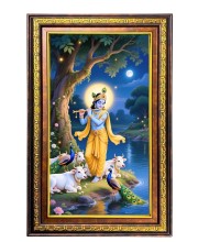 Lord Krishna Digital Golden Balck Color Photo Frame | Hindu Religious Wall Decor | 10x16 Inches - Inspirational Wall Art For Office, Home Decor - Ideal Spiritual Gift (F16480)