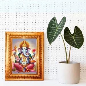 Lord Ganesha Golden Designer Photo Frame | 10x14 Inch Religious Wall Hanging Frame For Home & Office Decoration | Hindu Deity Spiritual Gift Item Lord Ganesha Golden Designer Photo Frame | 10x14 Inch Religious Wall Hanging Frame For Home & Office Decoration | Hindu Deity Spiritual Gift Item