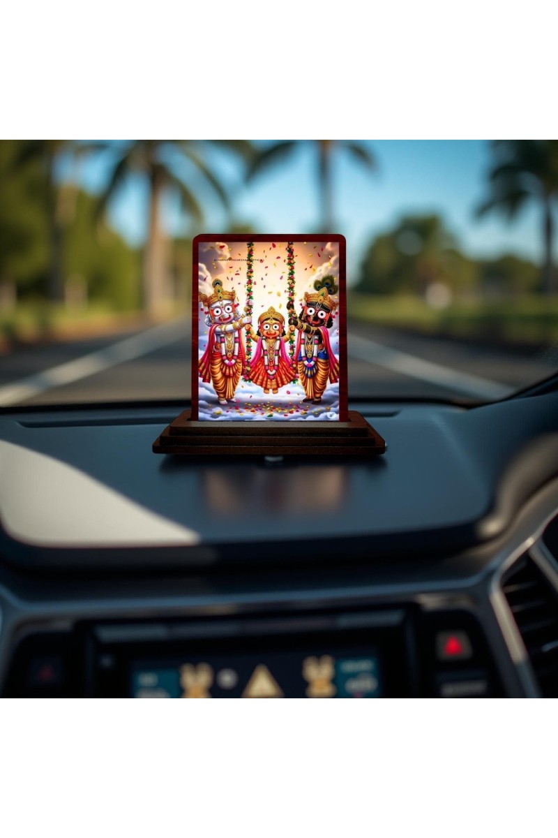 Car Desk/Table Top Lord Jagannath Wooden Photo Stand 3x4 Inches, Compact & Stylish Spiritual Display For Car, Home & Office (Pack Of 1) (F14499)