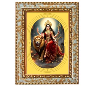 Devi Durga Spiritual Guru Digital Photo In Designer Frame, Size 8x12 Inch | Hindu Religious Picture For Home Temple, Office & Gift | Wall Art & Pooja Decor (F10402)