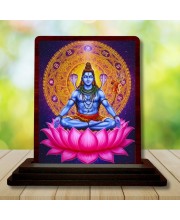 Car Desk/Table Top Lord Shankar Wooden Photo Stand 3x4 Inches, Compact & Stylish Spiritual Display For Car, Home & Office (Pack Of 1) (F15066)