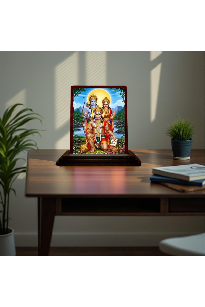 Car Desk/Table Top Lord RamSiya Wooden Photo Stand 3x4 Inches, Compact & Stylish Spiritual Display For Car, Home & Office (Pack Of 1) (F15185)