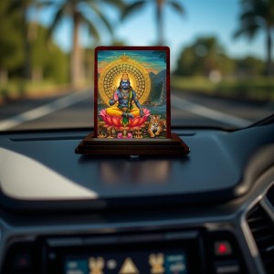Car Desk/Table Top Lord Surya Deva Wooden Photo Stand 3x4 Inches, Compact & Stylish Spiritual Display For Car, Home & Office (Pack Of 1) (F14459)