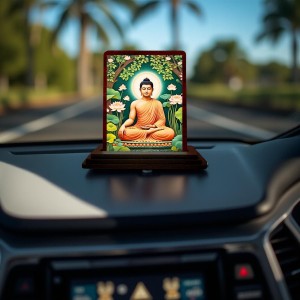 Car Desk/Table Top God Buddha Wooden Photo Stand 3x4 Inches, Compact & Stylish Spiritual Display For Car, Home & Office (Pack Of 1) (F14572)