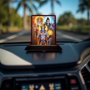 Car Desk/Table Top Lord Vishnu Shankar Bramha Wooden Photo Stand 3x4 Inches, Compact & Stylish Spiritual Display For Car, Home & Office (Pack Of 1) (F15142) Car Desk/Table Top Lord Vishnu Shankar Bramha Wooden Photo Stand 3x4 Inches, Compact & Stylish Spiritual Display For Car, Home & Office (Pack Of 1) (F15142)