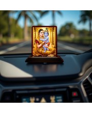 Car Desk/Table Top Yashodha Krishna Wooden Photo Stand 3x4 Inches, Compact & Stylish Spiritual Display For Car, Home & Office (Pack Of 1) (F14467)