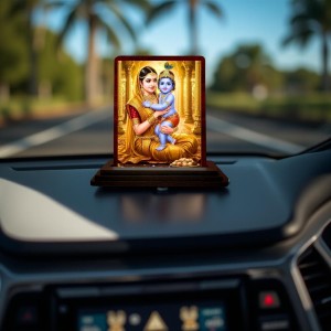 Car Desk/Table Top Yashodha Krishna Wooden Photo Stand 3x4 Inches, Compact & Stylish Spiritual Display For Car, Home & Office (Pack Of 1) (F14467)
