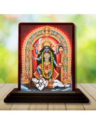 Car Desk/Table Top Maa Kali Matha Wooden Photo Stand 3x4 Inches, Compact & Stylish Spiritual Display For Car, Home & Office (Pack Of 1) (F14140)