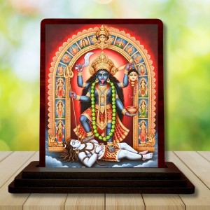 Car Desk/Table Top Maa Kali Matha Wooden Photo Stand 3x4 Inches, Compact & Stylish Spiritual Display For Car, Home & Office (Pack Of 1) (F14140)