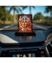 Car Desk/Table Top Lord Rama Darbar Wooden Photo Stand 3x4 Inches, Compact & Stylish Spiritual Display For Car, Home & Office (Pack Of 1) (F14246)