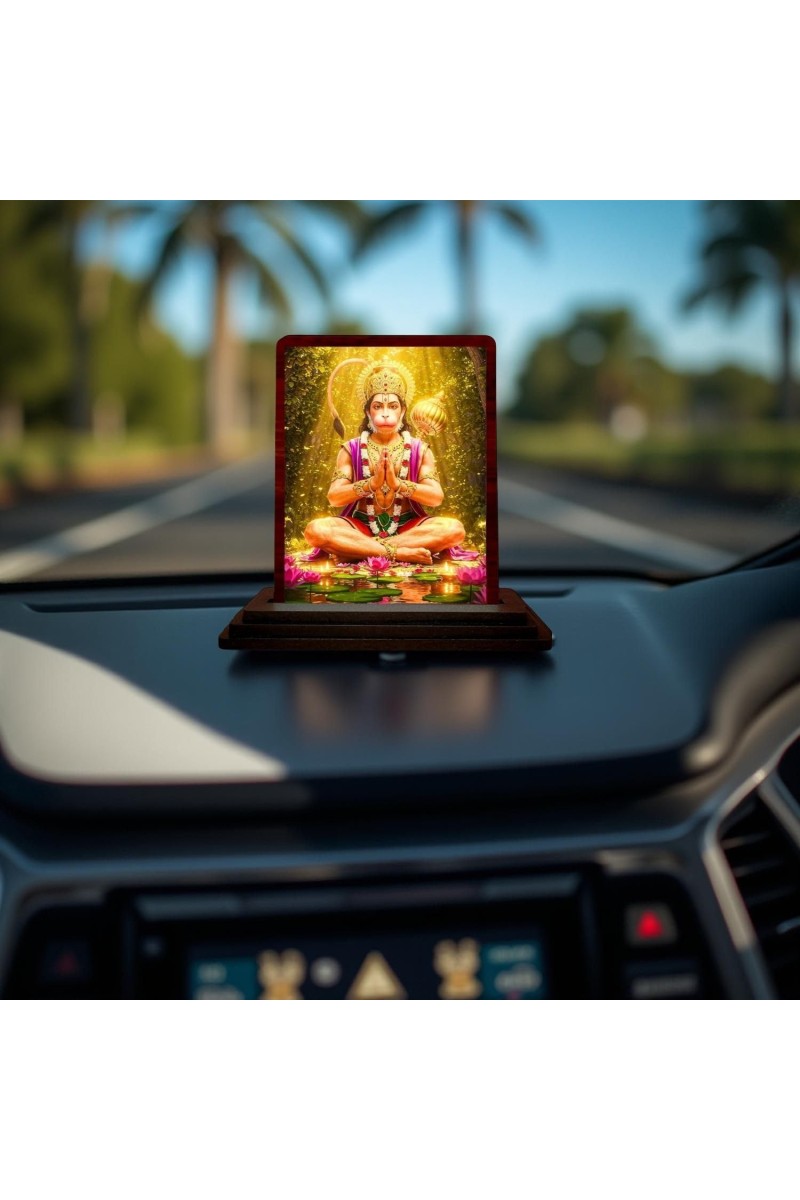 Car Desk/Table Top Lord Hanuman Wooden Photo Stand 3x4 Inches, Compact & Stylish Spiritual Display For Car, Home & Office (Pack Of 1) (F14617)